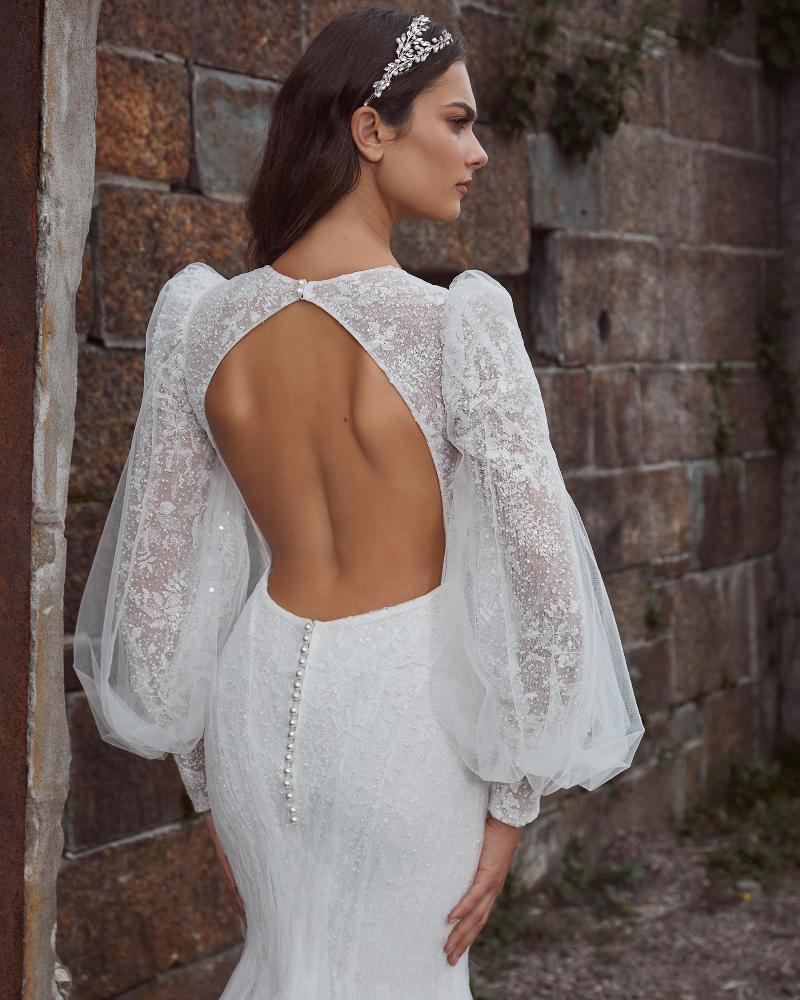 124124 long sleeve beaded wedding dress with plunging neckline and open back 4